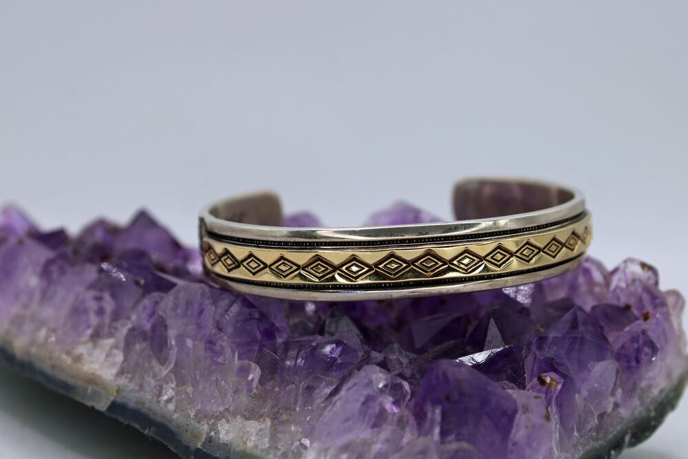 J.C Case & Co Sterling Silver 14kt Gold Geometric Southwest Cuff Bracelet